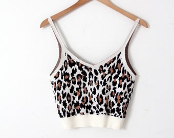 Top corto de punto con estampado animal vintage