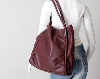 vintage 1990s Neiman Marcus burgundy leather tote bag