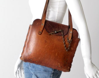 vintage 60s tooled leather hippie bag