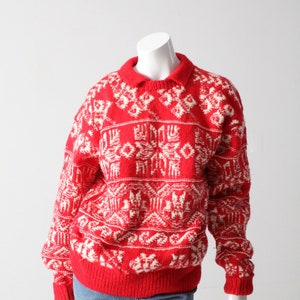 vintage 80s hand-knit Gokey's red snowflake sweater