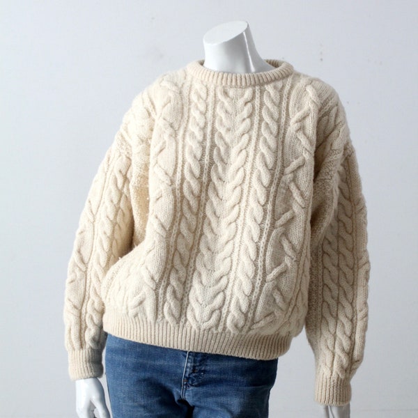 vintage fisherman sweater, chunky aran cable knit sweater