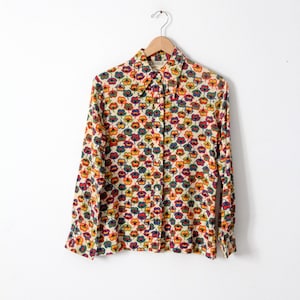 vintage 70s novelty print nylon blouse
