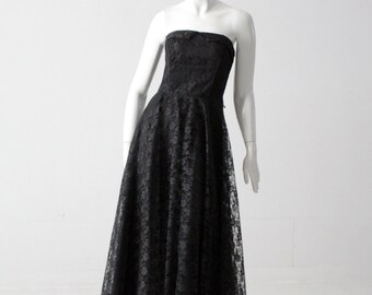 vintage 90s black lace strapless dress