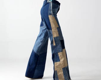 1970s Antonio Guiseppe jeans, denim patchwork bell bottoms, 28 x 36