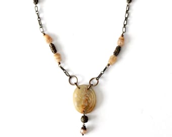 vintage boho beaded pendant necklace
