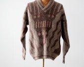vintage men 39 s pullover sweater with shawl collar, geometric pattern mohair sweater