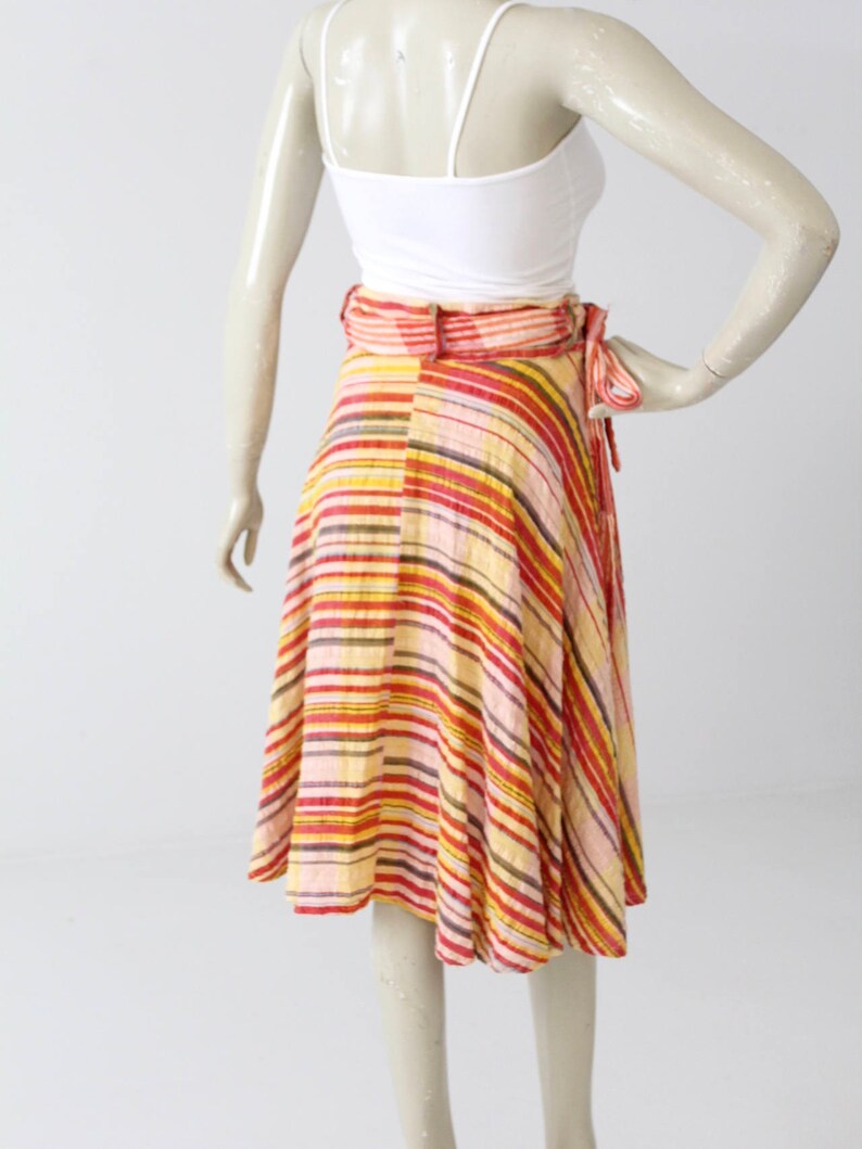 1970s Gauze Cotton Wrap Skirt Striped Wrap Around Skirt Etsy