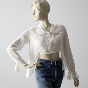 1900s blouse, Victorian white top, antique cotton shirt