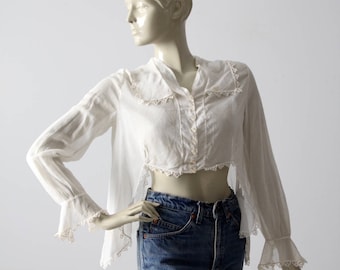 1900s blouse, Victorian white top, antique cotton shirt