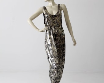 vintage 80s metallic jumper, slinky disco harem jumpsuit romper