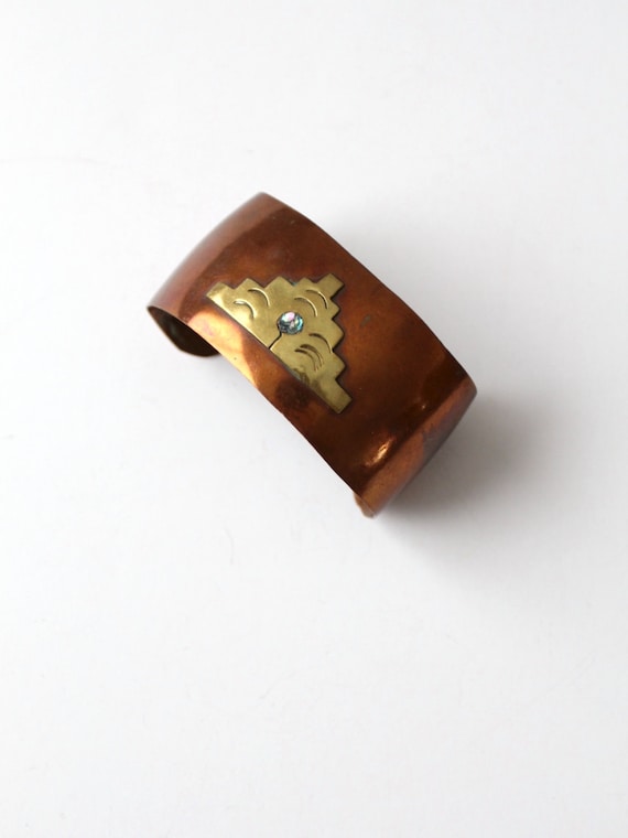 vintage Mexican copper cuff with brass and shell