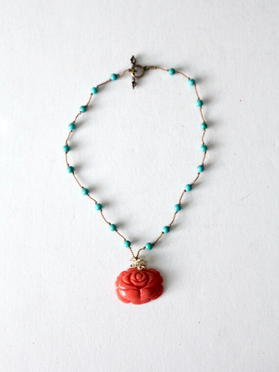 vintage coral floral pendant necklace