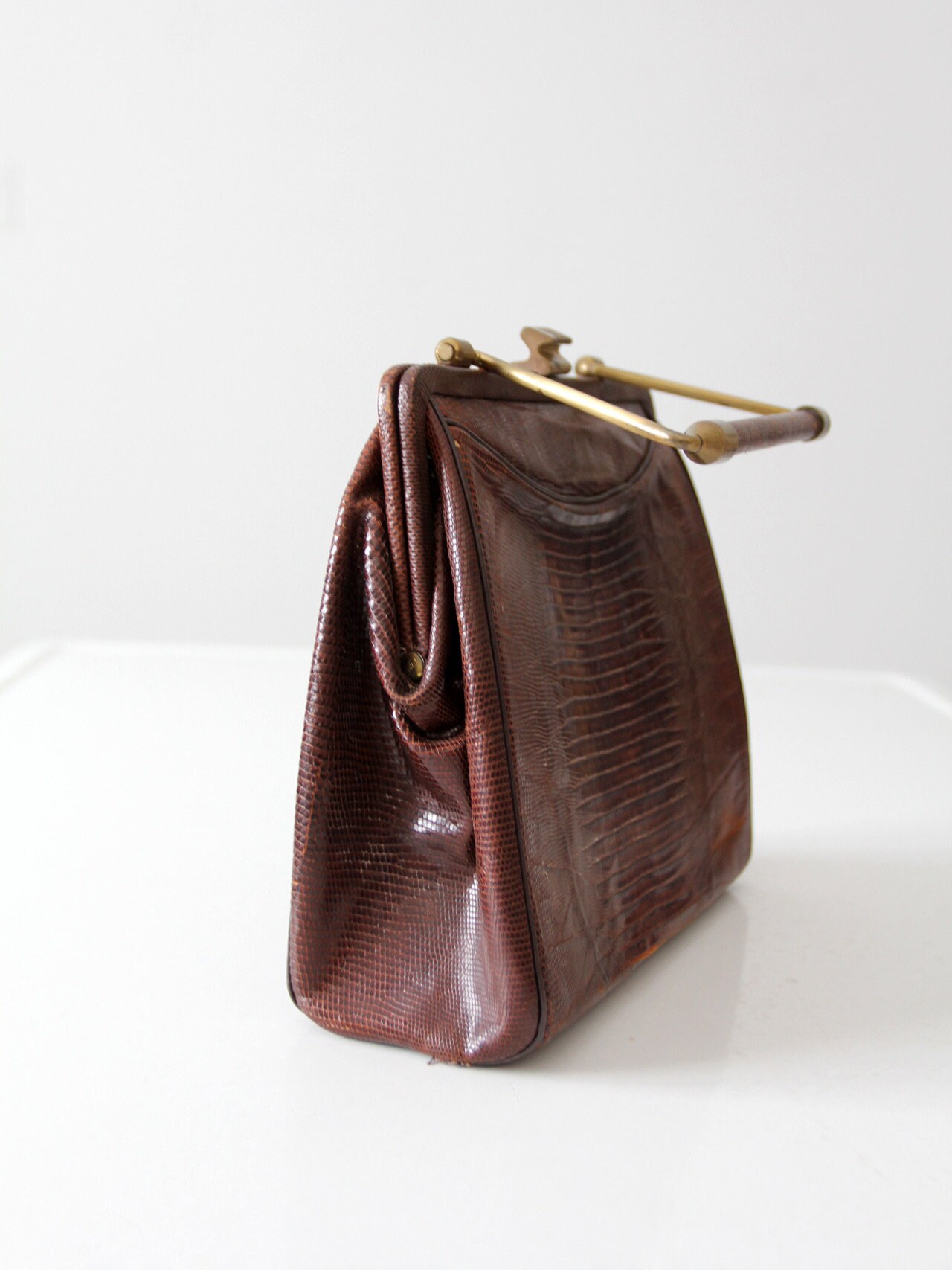 Vintage Reptile Embossed Leather Framed Bag - Etsy display picture 1