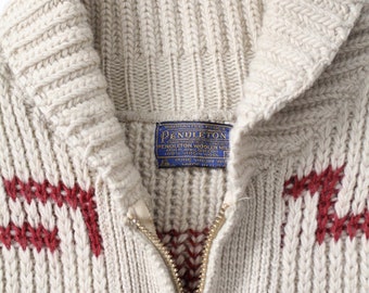 1970s Pendleton Zip up Sweater, Vintage Cowichan Style Knit Jacket