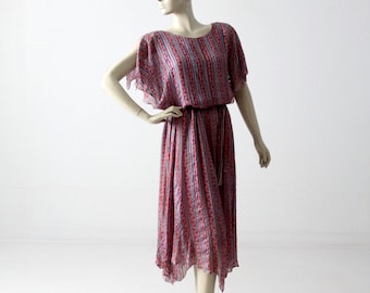 1970s silk dress from Neiman Marcus, vintage boho butterfly sleeve dress