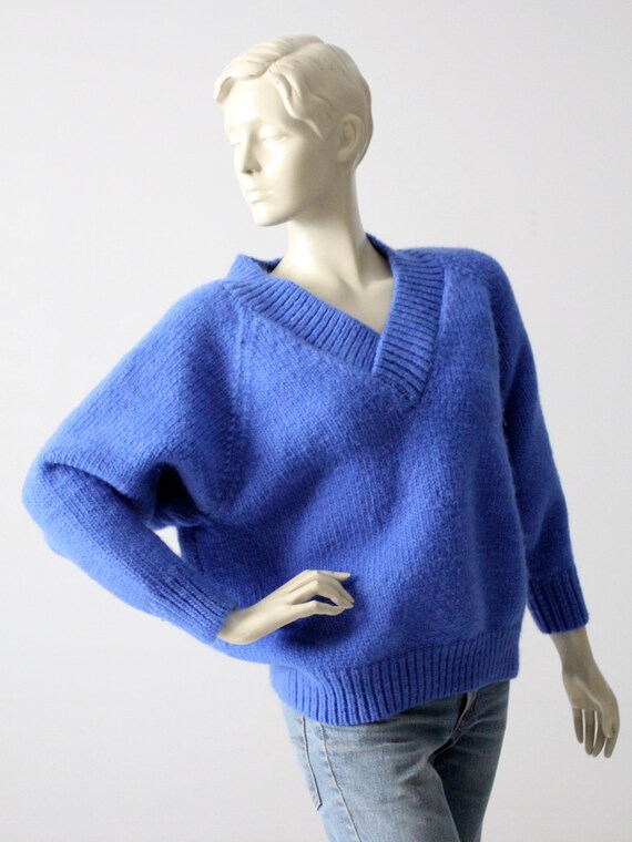 vintage thick blue hand knit pullover sweater - image 4