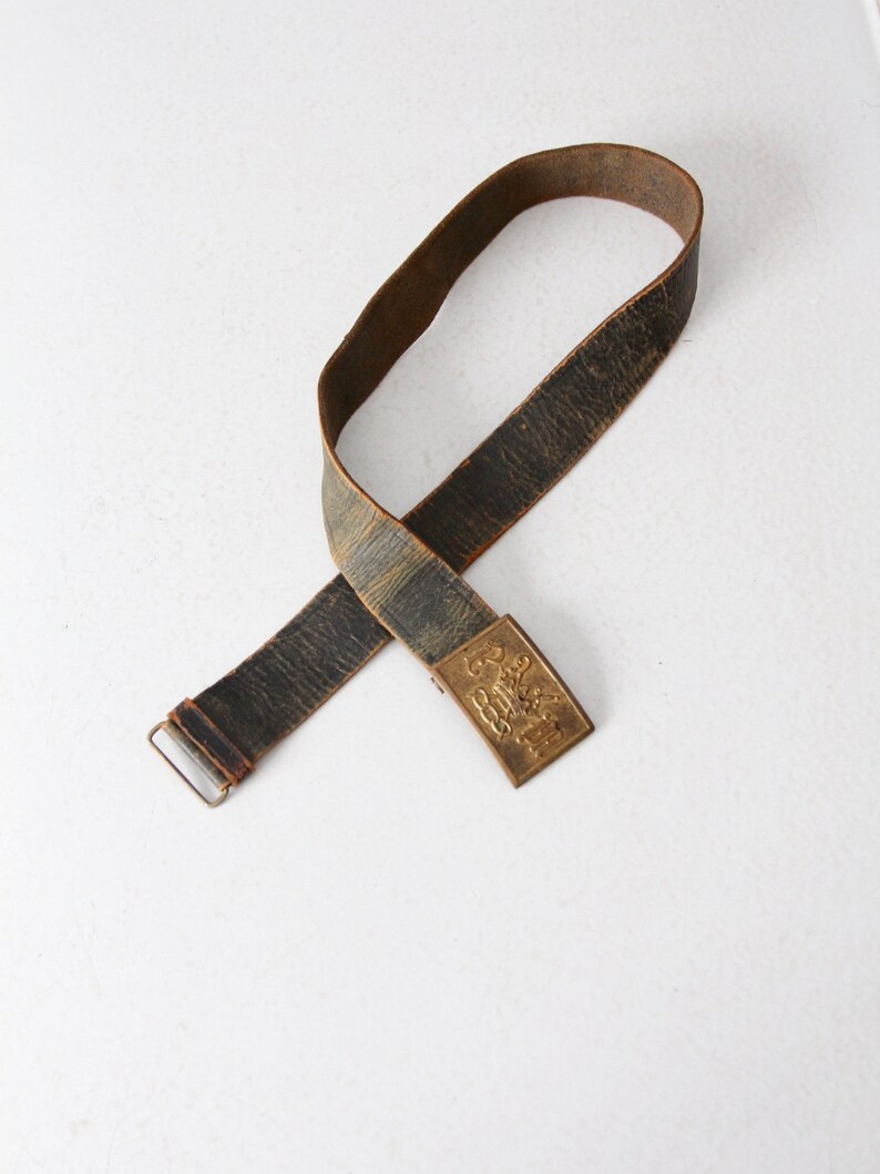 black leather belt with brass buckle vintage Odd Fellows belt and buckle