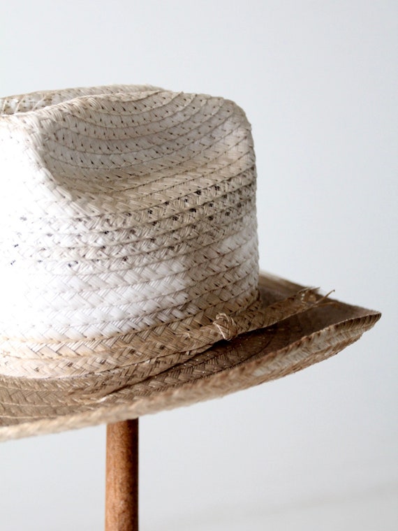 vintage white straw cowboy hat - image 5