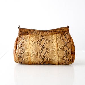Bolso vintage de piel de serpiente, cartera de mano amarilla de piel de serpiente