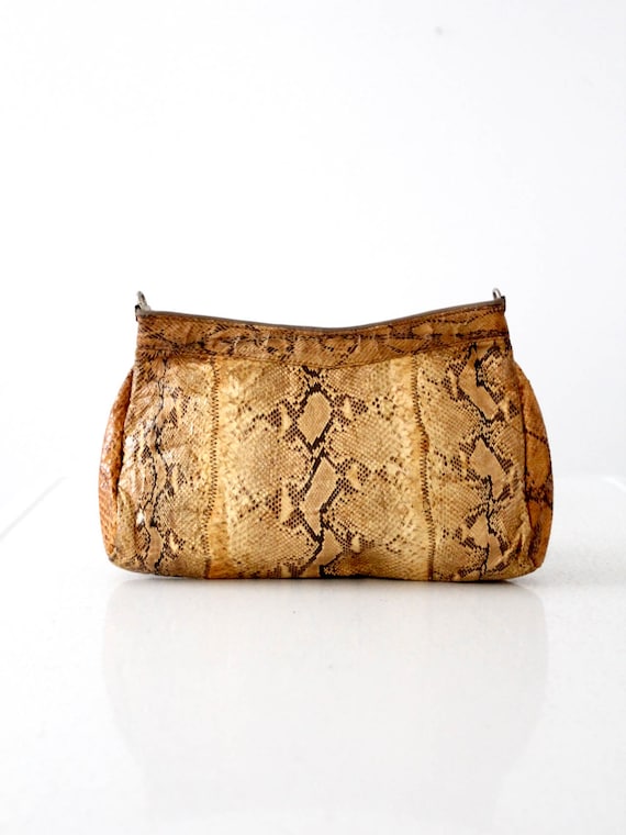 vintage snakeskin bag, yellow snakeskin clutch pu… - image 1