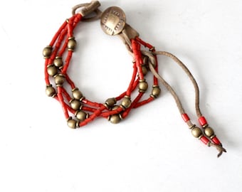 vintage boho beaded southwestern leather bracelet