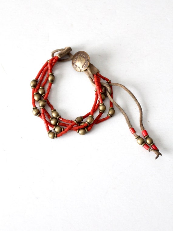 vintage boho beaded southwestern leather bracelet