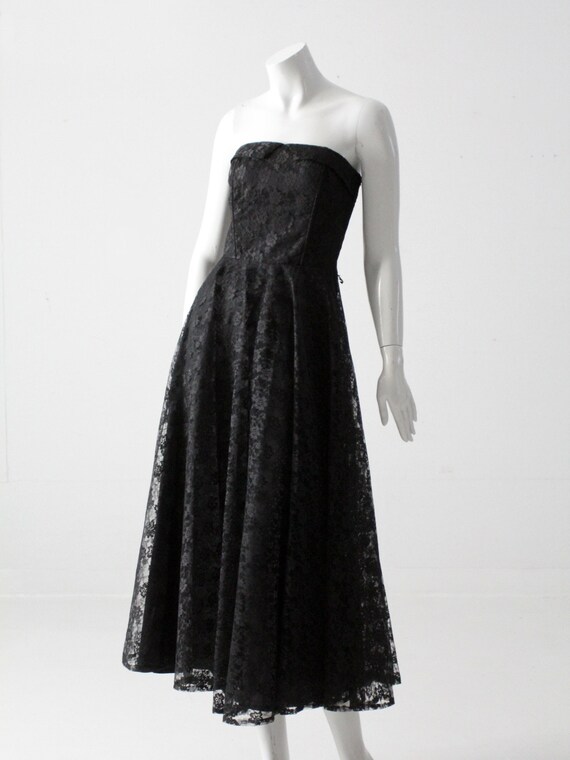 vintage 90s black lace strapless dress - image 3