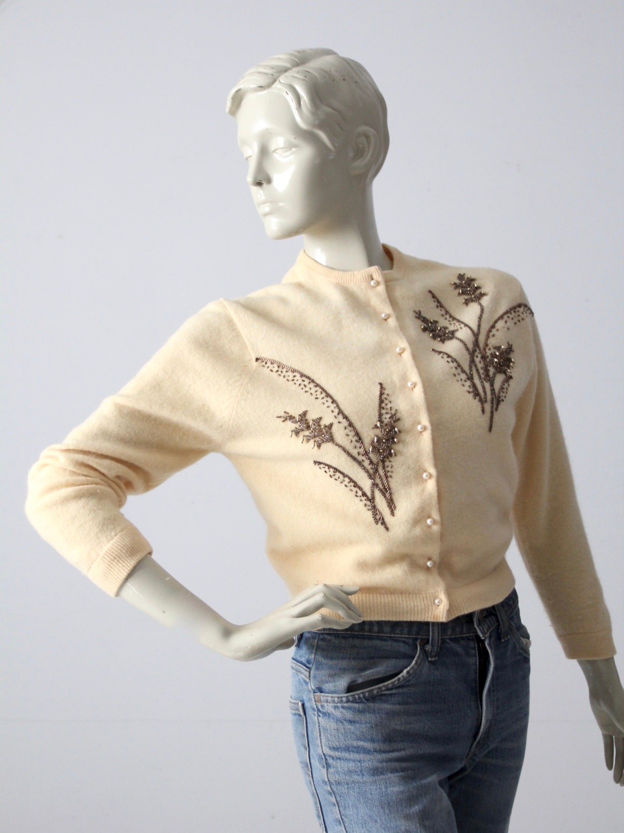 Vintage 1950s Beaded Cardigan Sweater - Etsy