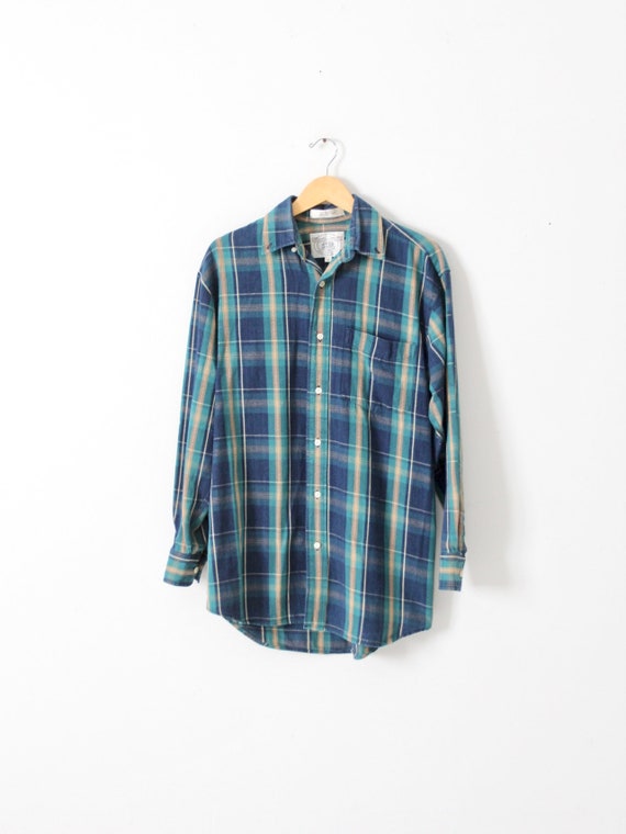 vintage plaid shirt, blue cotton button up - image 2