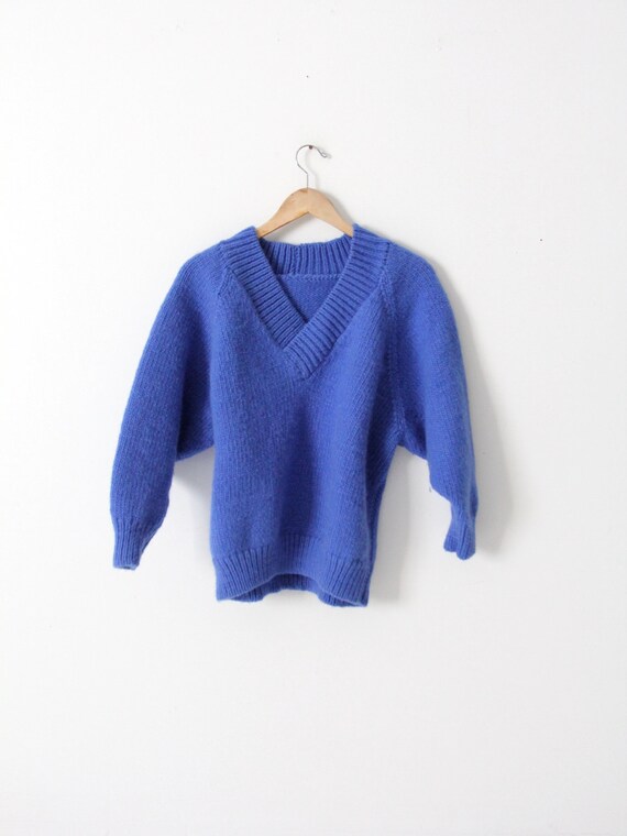 vintage thick blue hand knit pullover sweater - image 6