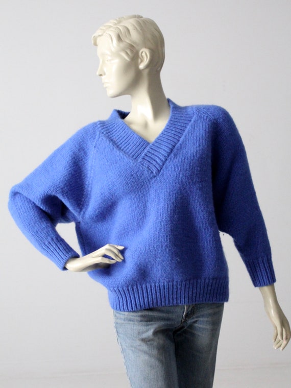 vintage thick blue hand knit pullover sweater - image 3