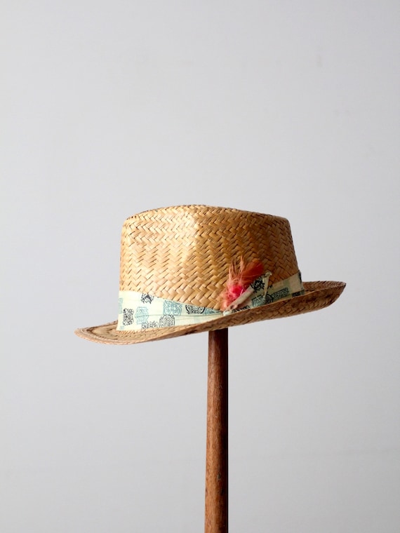 vintage straw fedora hat - image 1