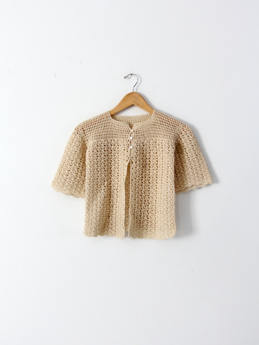 トップス vintage made in FRANCE cardigun dx Antique Crotchet Cardigan Top, Small Sweater - Etsy