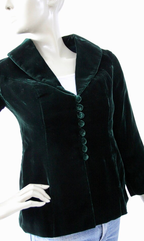 1970s velvet blazer, vintage dark green boho jack… - image 4