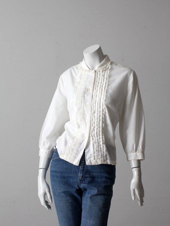 vintage 60s Judy Bond white ruffle lace blouse
