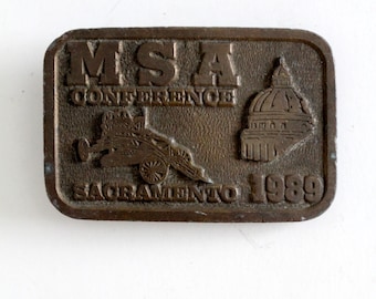 vintage MSA Conference belt buckle, 1980s brass buckle