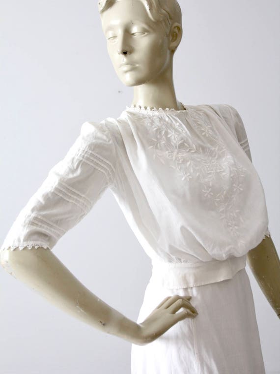 antique Edwardian blouse, pin tuck embroidered wh… - image 3