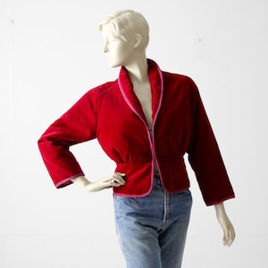 vintage velvet jacket with appliqué, red fitted blazer