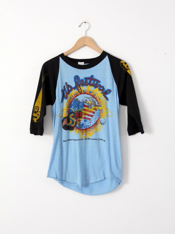 1983 US Festival T-shirt, Vintage Blue With Black Music Fest Tee