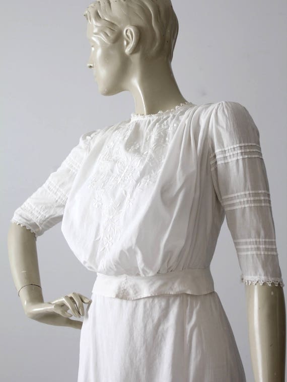 antique Edwardian blouse, pin tuck embroidered wh… - image 10