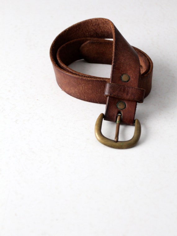 Vintage Leather Belt With Brass Buckle, 1970s Brown Leather Belt -   Canada