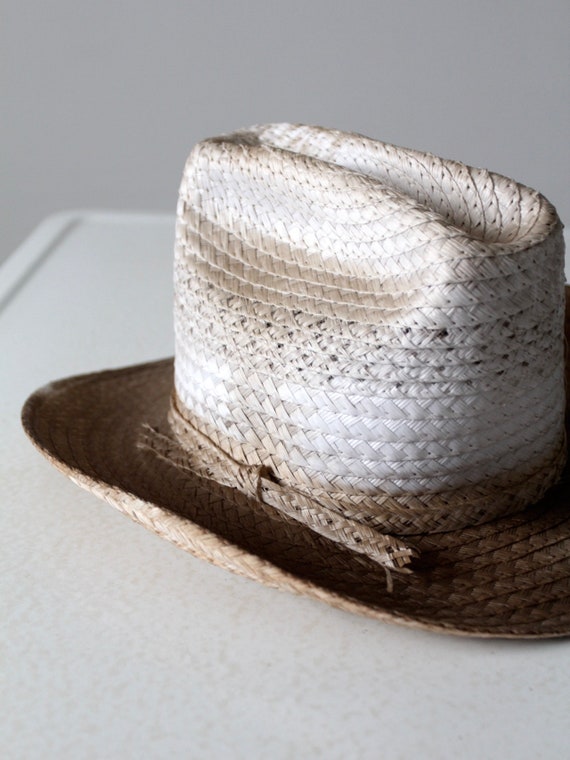 vintage white straw cowboy hat - image 7