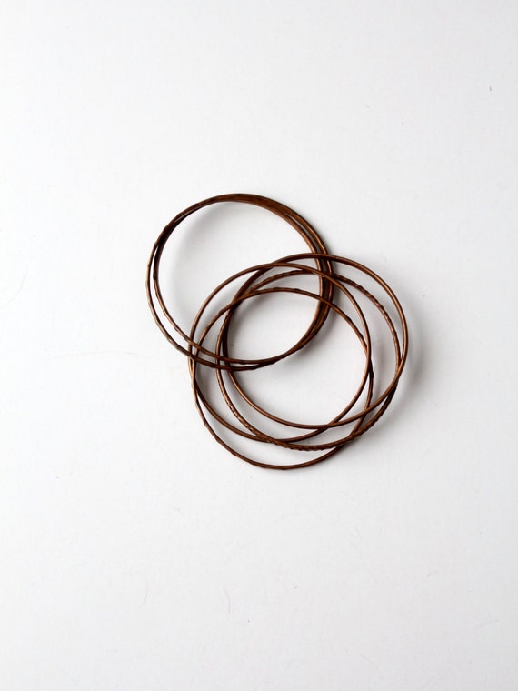 vintage copper bangles set, linked stacking brace… - image 1
