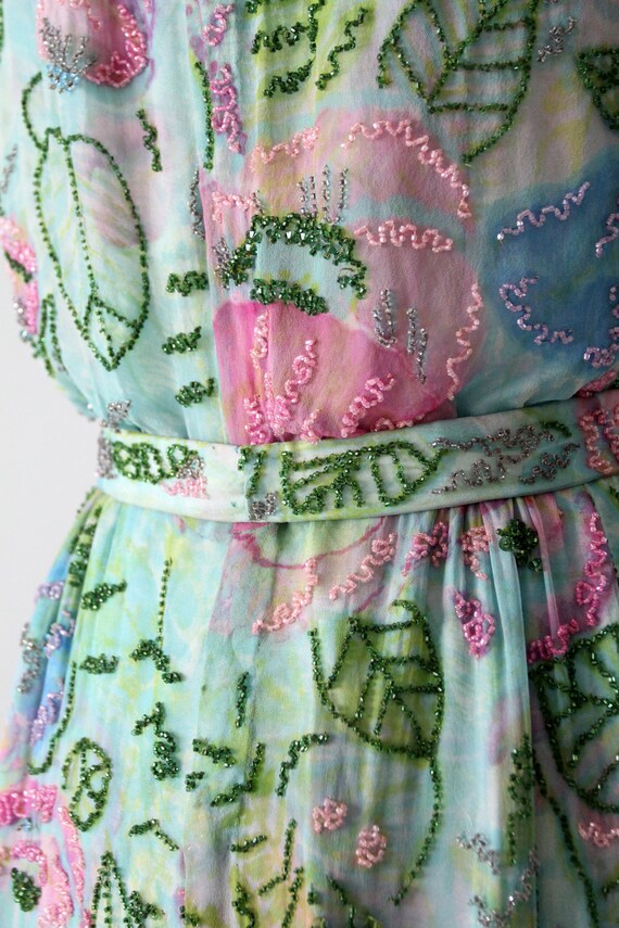 1960s beaded watercolor dress, vintage chiffon se… - image 8