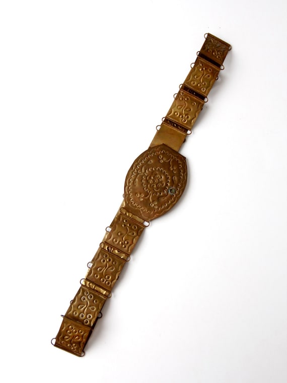 vintage brass link belt, pressed brass linked bel… - image 1