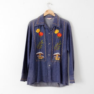 vintage 70s embroidered denim shirt