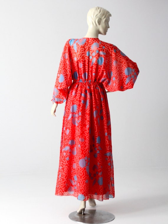 1970s Zandra Rhodes dress, boho print red maxi dr… - image 4