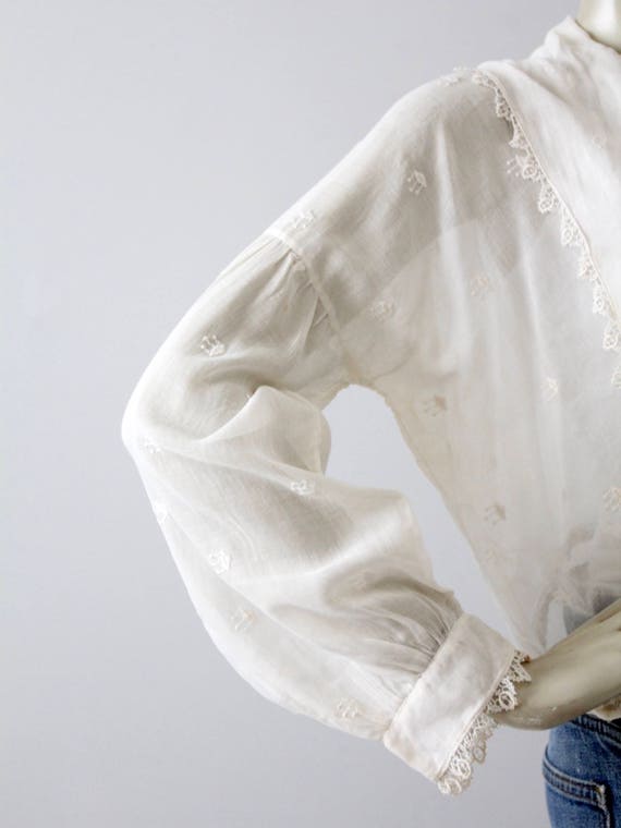 Edwardian blouse, 1900s sheer cotton top - image 9