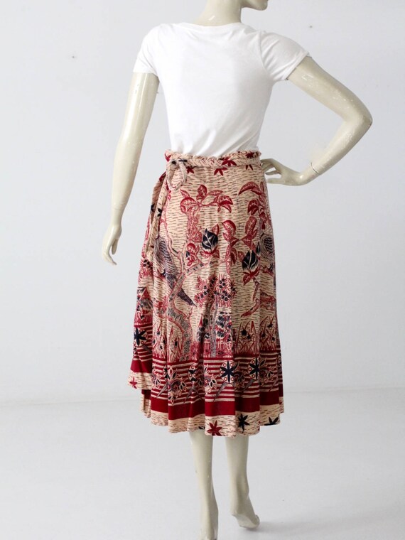 1970s vintage boho bird print cotton wrap skirt - image 4