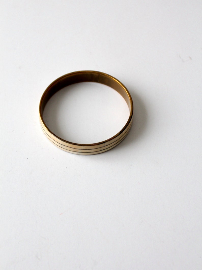 1970s bangle bracelet brass with bone inlay bangle